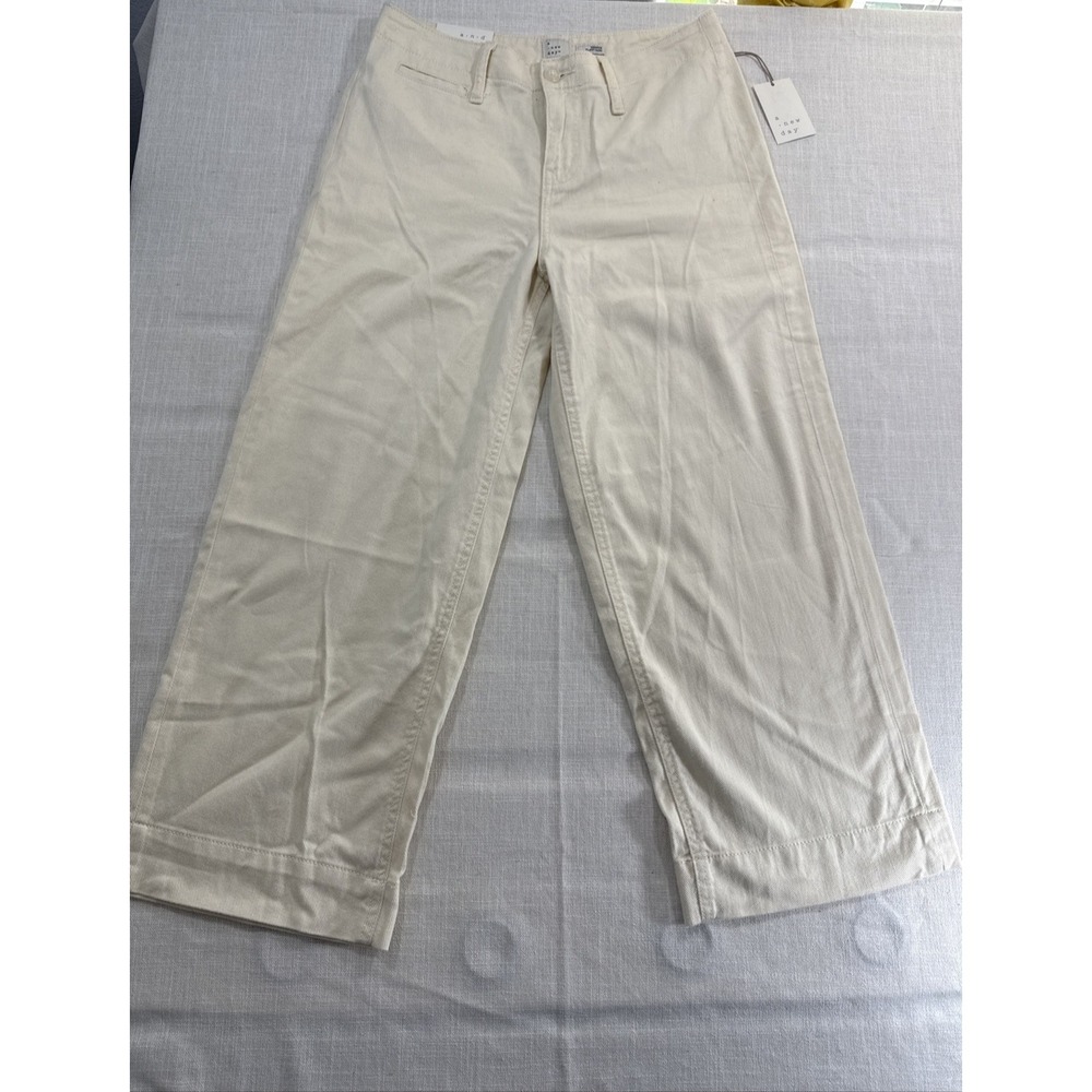 A New Day Pants Womens 6 Cream Wide Leg Crop Relaxed Baggy Minimalist - Picture 2 of 12